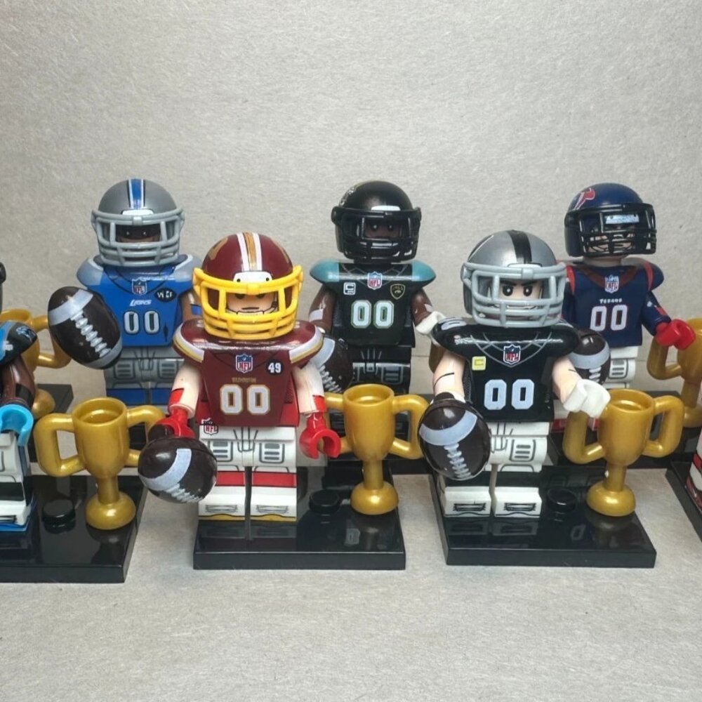 Custom Printed MOC NFL Football Cardinals, Chargers, Raiders Minifigures 8 Pack